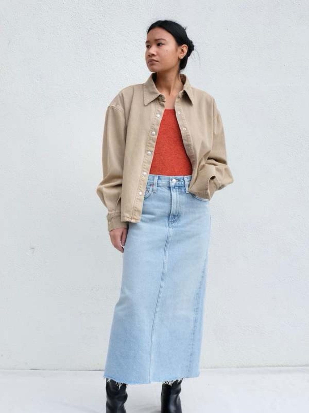 AGOLDE Aiden High Low Button Up Shirt Cotton Oversized Root Beer Tan Size XS - Picture 10 of 10